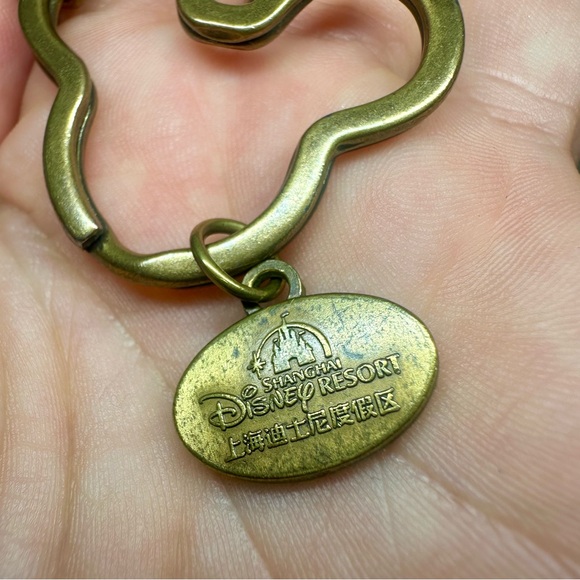 Vintage Disney Shanghai Resort Keychain w Mickey, Minnie, tassel, Brass-tone - Picture 2 of 5